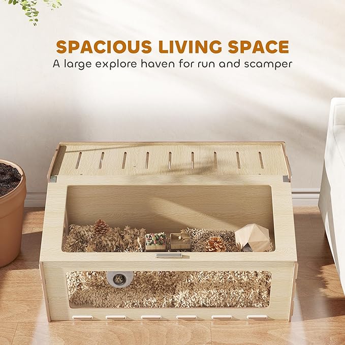 PawHut Hamster Cage with Acrylic Window & Openable Top, 39 inch Rat Cage with Air Vents for Dwarf Hamster, Guinea Pig, Rat, Gerbil, Oak