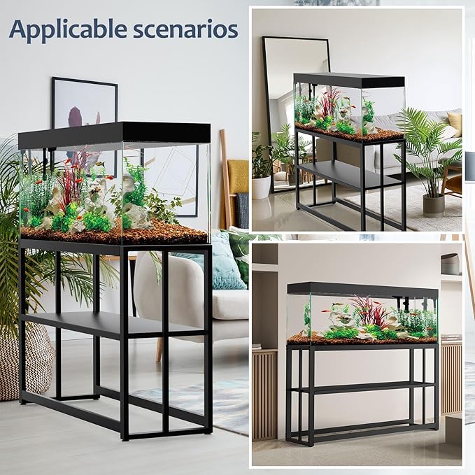 Black Fish Tank Stand Metal Aquarium Stand 55-75 Gallon Aquarium Turtle Tank 48.4" x 14.8" x 29.1" Breeder Reptile Tank Stand