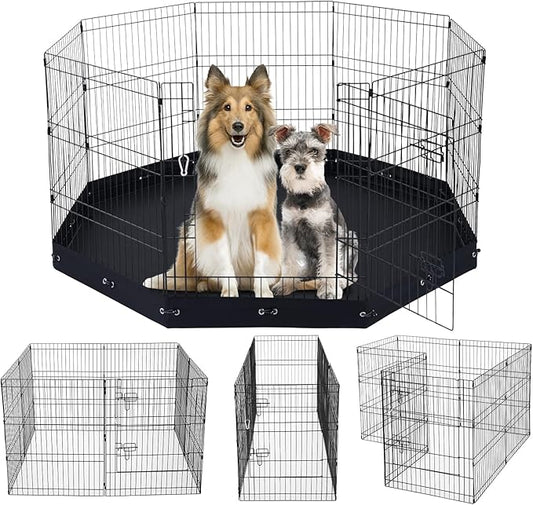 VEVOR Dog Playpen, 8 Pcs 30"H x 24"W Panels Foldable Metal Pet Exercise Pen, Dog Fence Indoor and Outdoor Pen with Door, 600D Oxford Fabric Bottom Pad, Pet Playpen for Dogs, Cats, Other Small Animals