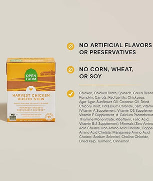 Open Farm Rustic Stews Wet Dog Food, Grain-Free, Complete & Balanced with Human-Grade Ingredients, Humanely-Raised Meat & Bone Broth, Harvest Chicken Recipe, 12.5oz Packs (Case of 12)