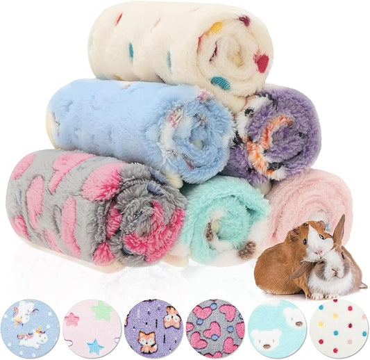 Guinea Pig Blankets 6 Pack, Soft Fleece Small Animal Blanket Cage Liners for Rabbit Hamster Chinchilla Hedgehog Guinea Pig, Cute Washable Pet Mat Bedding Accessories