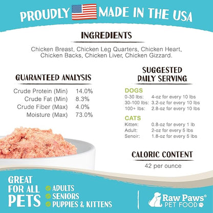 Raw Paws Signature Blend Pet Food for Dog & Cats - Chicken Recipe, 1-lb Rolls (10 Pack) - Frozen Fresh Dog Food - Made in USA - Natural Raw Diet Dog Food Log