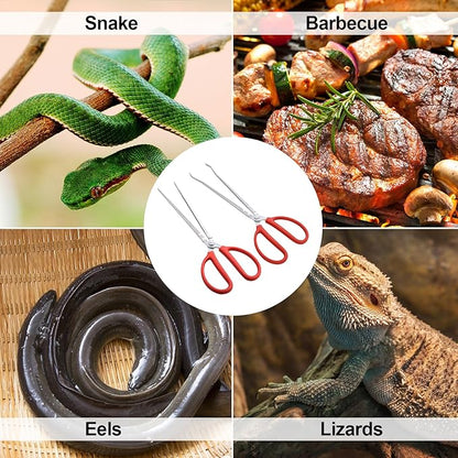 2PCS Reptile Feeding Tongs, Extended Stainless Steel Snake Feeding Tongs, Straight and Curved Feeding Tong, can be used for Snakes, Reptiles, Bathtubs, Aquarium Terrarium Supplies（15 "）