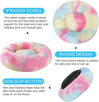 Dog Calming Beds for Small Medium Large Dogs - Round Donut Washable Puppy Dog Bed, Anti-Slip Faux Fur Fluffy Donut Cuddle Anxiety Cat Pet Bed(20'' Color)