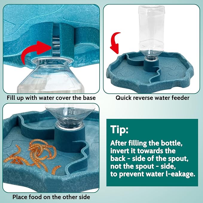 9oz Reptile Water Bottle, Turtle Automatic Feeders Waterer Food and Water Bowl pet Dispenser Bottle Feeding Dish for Lizard Tortoise Chameleon