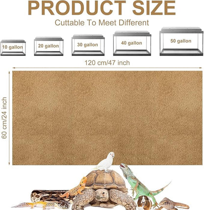 Haull 4 Pcs Reptile Carpet Pet Terrarium Floor Liners Bedding Substrate Liner Supplies Reptile Cage Mat Tank Accessories for Lizard Bearded Dragon Tortoise Snake Leopard (47 x 24 Inch, Coffee)