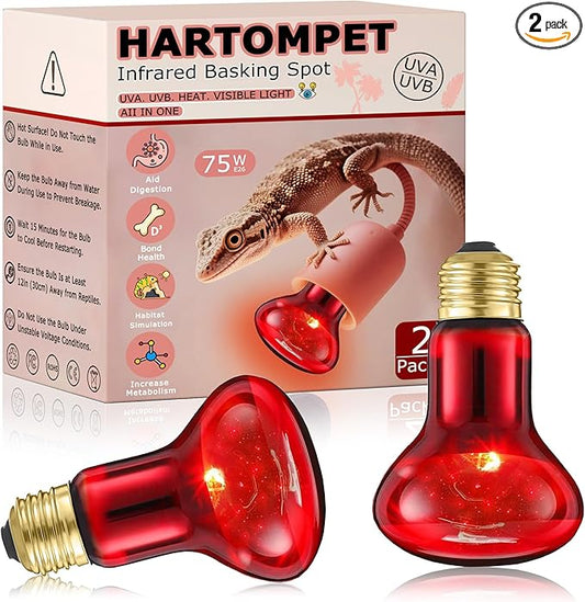 75W Infrared Basking Spot Light Bulbs for Reptiles & Amphibians – Red Heat Lamp for Bearded Dragons, Turtles, Snakes & Chicks, Great for Terrarium Heating & Brooder Warmth | 2 Pack
