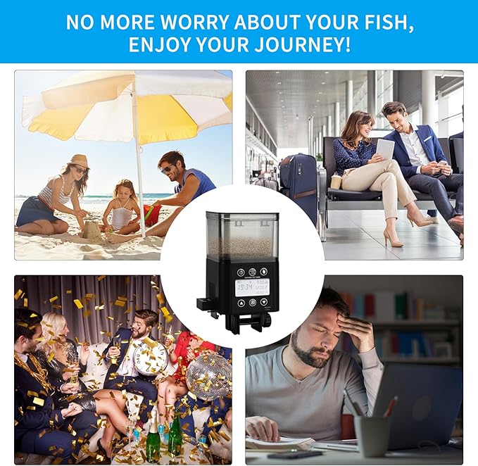 Automatic Fish Feeder for Aquarium with Timer, LCD Display 320ML Large Capacity Adjustable Fish Dispenser, Operated Feeders for Goldfish, Turtle for Vacation, Weekend or Daily Use(Black)