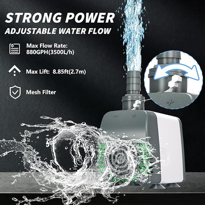 Pond Pumps 880GPH Submersible Water Pump with 10ft long cord for Fountains, Hydroponics, Ponds, Aquariums & More