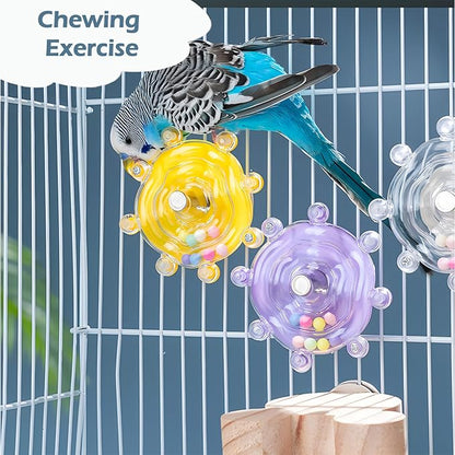 Bird Toys for Parakeets, Colorful Parakeet Toys Wheel, Interactive Spinner Rattle Parrot Toy, Cockatiel Toy for Bird Cage, Chewing Exercise for Conure, Budgies Enrichment Toy (4pcs, Rondom Color)