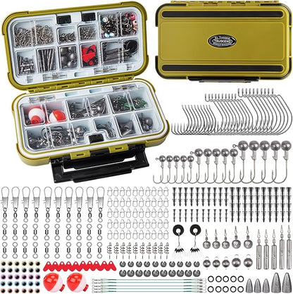 TRUSCEND Widely Used Fishing Tackle & Accessories Kit, Fishing Tackle Box with Tackle Included, Fishing Sinker Weight Hook Swivels Snap Leader Lures, Giftable Beginner Fishing Lures/Gear Set