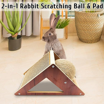 BNOSDM Rabbit Scratch Toy Natural Sisal Rabbit Scratching Ball & Cardboard Rabbit Scratch Pad 2-in-1 Rabbit Scratcher Interactive for Indoor Bunnies Kittens Ferrets Chinchillas Small Animals