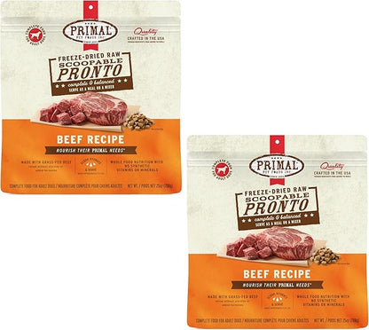 Primal Freeze Dried Dog Food, Pronto Mini Nuggets, Beef; Scoop & Serve, Complete & Balanced Meal; Also Use as Topper or Treat; Premium, Healthy, Grain Free High Protein Raw Dog Food (25 oz, 2-Pack)