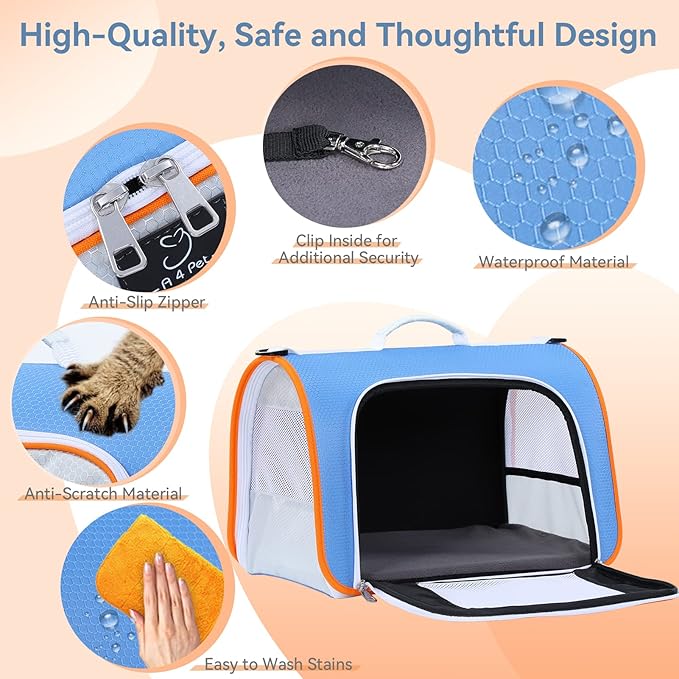 A4Pet Kitten Carrier, Airline Approved Pet Carrier for 1-12 lbs, Soft-Sided Pet Travel Carrier Blue,15.7 x 9 x 10.6, Small