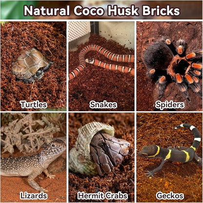 Legigo 2 Pack Compressed Coconut Fiber Substrate - 100% Organic Coconut Fiber Brick Bedding for Reptiles, Natural Coco Husk Substrate Terrarium Bedding for Snake, Hermit Crabs, Frogs, Tortoise, Gecko