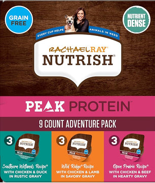 Nutrish Rachael Ray Peak Protein Adventure Pack Variety Wet Dog Food, High Protein, Grain Free, 9-3.5 oz. Cups, 2 Count
