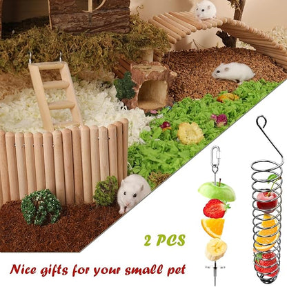 2PCS Rat Enrichment Foraging Toys, Stainless Steel Vegetable Skewer Foraging Hanging Feed Tool for Hamster Rodents Bird Parrots, Fancy Mice Cage Accessories Puzzle Toy Slow Feeder