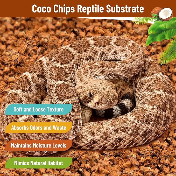 Riare 6 Pack Natural Coconut Chip Substrate for Reptiles- Compressed Coconut Husk Reptiles Bedding, Coco Husk Chip Terrarium Substrate for Snakes, Tortoises, Ball Python, Frogs, Bearded Dragon, Lizard