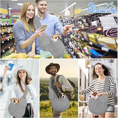 Lukovee Pet Sling, Hand Free Dog Sling Carrier Adjustable Padded Strap Tote Bag, Shoulder Bag with Safety Belt & Front Pocket for Small Dog Cat Puppy (Grey-WY,M)