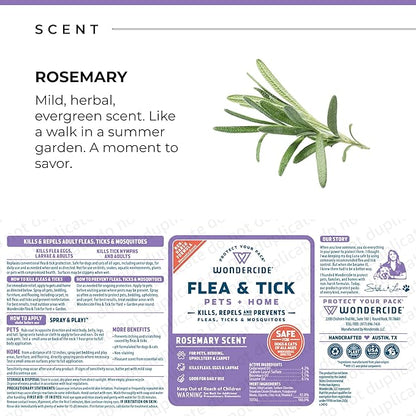 Wondercide - Flea, Tick & Mosquito Spray for Dogs, Cats, and Home - Killer, Control, Prevention, Treatment - with Natural Essential Oils - Pet and Family Safe - Rosemary 16 oz