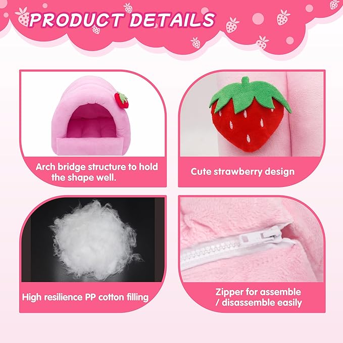 3 in 1 Guinea Pig Hideout Detachable, Warm Fleece Guinea Pig Bed Washable, Multipurpose Small Animal House Bed for Rabbit, Ferret, Hedgehog, Rat and Chinchilla Cage Accessories (Large, Pink)