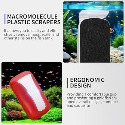Fish Tank Magnetic Aquarium Cleaner Brush,Algae Scraper Cleaning Tools for Glass Cleaner,Floating Scrubber Brush,Easy to Clean,Two Algae Scraper,Suitable for 5/8 to 1-1/9 Inch Fish Tank(Large)