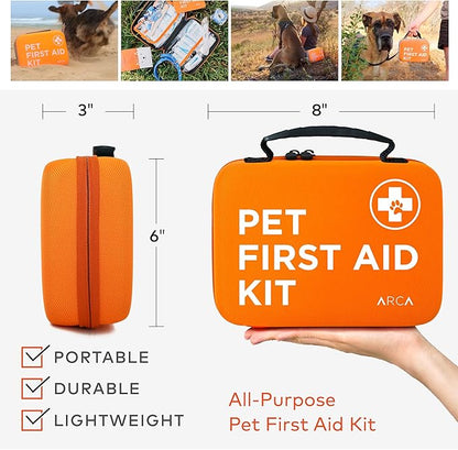 Cat & Dog First Aid Kit for Car - Pet Emergency Kit for Home Office Travel – Dog Camping Essentials with Digital Thermometer, Muzzle & Mini First Aid Pouch