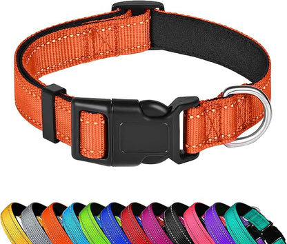 Reflective Dog Collar, Adjustable Soft Neoprene Padded Nylon Pet Collars with Buckle for Medium Dogs, Orange,M