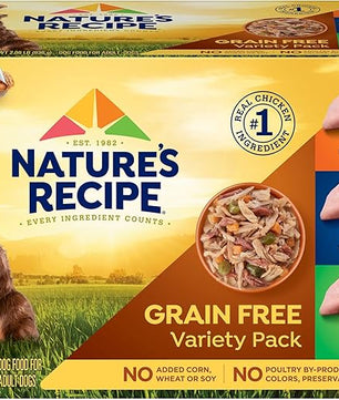 Nature’s Recipe Grain Free Chicken Recipe, Chicken & Venison Recipe and Chicken & Duck Recipe in Savory Broth Variety Pack Wet Dog Food, 12-2.75 oz. Cups, 2 Count