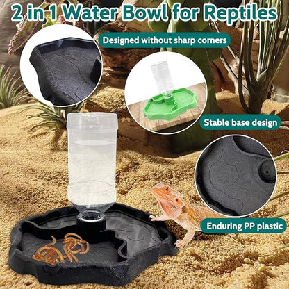 Tfwadmx 9oz Reptile Water Bottle Turtle Automatic Feeders Waterer Food and Water Bowl pet Dispenser Bottle Feeding Dish for Lizard Chameleon(Luminous)
