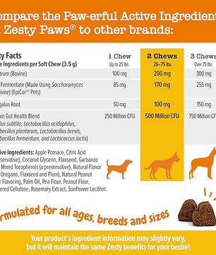 Zesty Paws Dog Allergy Relief- Dog Itching Skin Relief- Dog Probiotics for Itchy Skin and Itchy Ears- Dog Allergy Paw Relief- Dog Allergy Chews- Dog Itch Relief - Dog Skin Allergy Relief - PB - 90ct