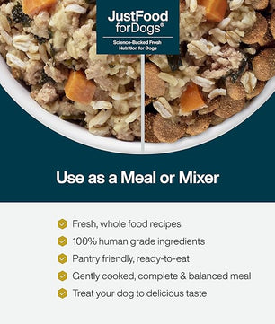 JustFoodForDogs JustFresh Home-Cooked Turkey Dog Food with No Preservatives, Resealable Packaging, Human Grade Wet Dog Food, 12 oz - 7 Pack