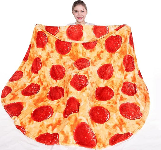 mermaker Pepperoni Pizzas Blanket 71 inches for Adult Kids, Realistic Pizzas Throw Blanket Funny Gifts for Women Men Teen Boy Girl, 285 GSM Soft Flannel Food Blanket for Christmas Birthday Gifts-Red