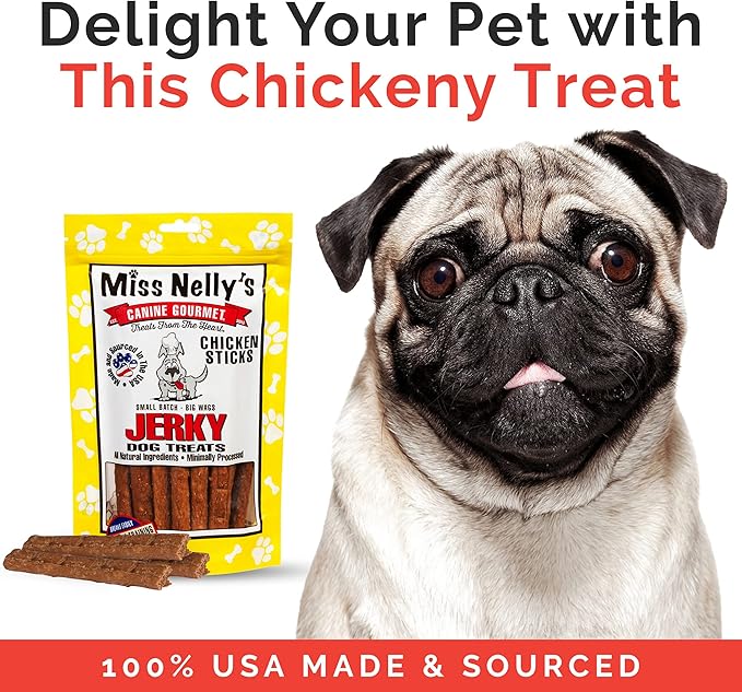 Miss Nelly's - Chicken Jerky Dog Treats - Soft Sticks - USA Made and Sourced - Original Smoke House Recipe - Small Batch Chicken Jerky for Dogs - Minimally Processed - 8 oz. Bag