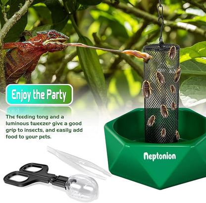Hookable Chameleon Feeding Bowl, Professional Live Worm Organizer with Column for Prey to Climb and Move, Suitable for Lizard, Bearded Dragon, Iguana, Gecko, Toad, Frog