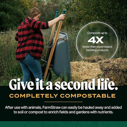 FarmStraw Coarse Cut, 3 cu ft (25 lbs) – All-Natural Wheat Straw Animal Bedding for Homesteads, Hobby Farms, and Small Pets – Absorbent, Fluffy & Insulative – Sustainably Sourced