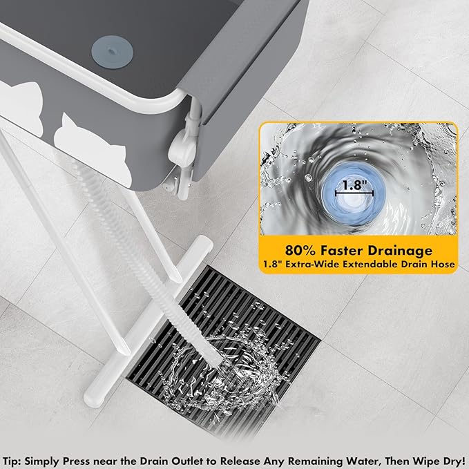 PAWZIDEA 2-in-1 Portable Dog Bathtub & Grooming Table, 33" Foldable Pet Washing Station for Small Medium Dogs Cats, Elevated Tubs for Bathing Shower Indoor Outdoor, 5 Height Adjustable, Storage Pocket