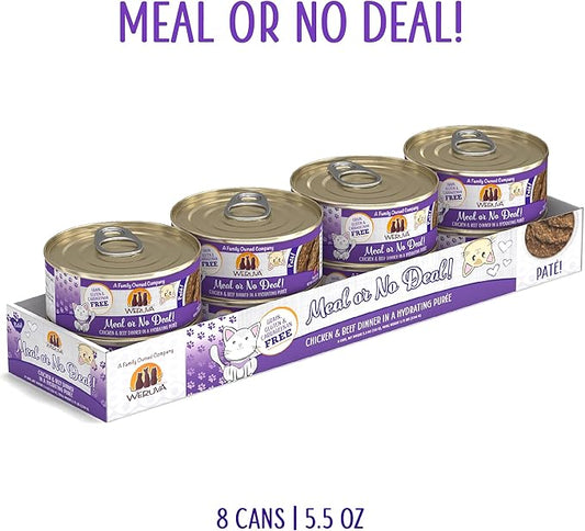 Weruva Wet Cat Food, Meal or No Deal with Chicken and Beef Pate, 5.5oz Can, Pack of 8