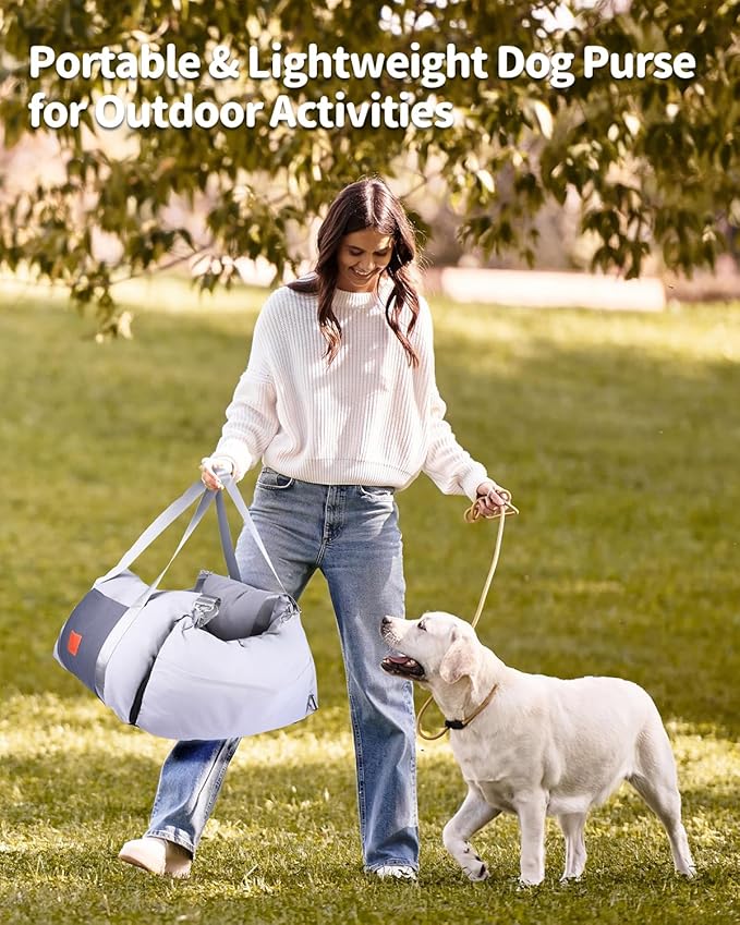 Medium Dog Car Seat for Medium Sized Dogs, Car Seat for Small Dogs with Side Zipper, Waterproof Dog Travel Bed in car with Storage Pockets Up to 25lbs, Memory Foam Filling for Max Support, Light Gray