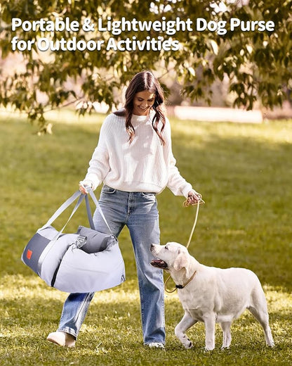 Medium Dog Car Seat for Medium Sized Dogs, Car Seat for Small Dogs with Side Zipper, Waterproof Dog Travel Bed in car with Storage Pockets Up to 25lbs, Memory Foam Filling for Max Support, Light Gray