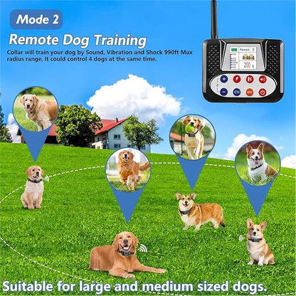 Wireless Dog Fence & Dog Training Collar 2 in 1, Electric Pet Boundary Container with Remote, Waterproof Receiver, Vibrate/Shock, Safe Effective, Stubborn Dog Fence System for Yard,for3dogs