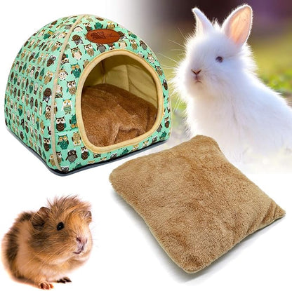 BWOGUE Guinea Pig Bed Warm Cave Beds Hamster House Large Hide-Out for Rabbit Guinea Pigs Bearded Dragon Rats Winter Warm Cage Nest,Green