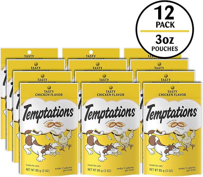 Temptations Classic Crunchy and Soft Cat Treats, Tasty Chicken Flavor, 3 oz. Pouch (Pack of 12)