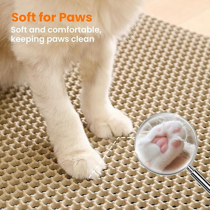 Cat Litter Mat, 24x18 Inches Large Double Layer Honeycomb Cat Litter Trapping Mat, Non Slip Waterproof Urine Proof Cat Litter Box Mat for Floor, Kitty Litter Rug, Cat Supplies, Beige