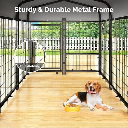 Sino Luban 2PCS Outdoor Dog Kennel Outside Run with Doggy Door&Waterproof Roof - 4x4x4.5FT Large Dog Kennels Pens Outside for Small/Medium Dogs - Heavy Duty Cage (Can Connect to Your Dog House)