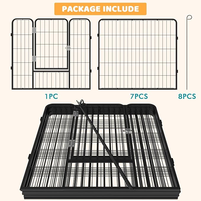 OFIKA Heavy Duty Metal Dog Playpen for Medium/Small Animals, 8 Panels 32”Height x 27" Width, Dog Fence Exercise Pen with Doors, Pet Puppy Outdoor Playpen Pen for Outdoor, Indoor, RV, Camping, Yard