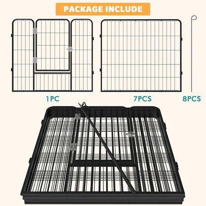 OFIKA Heavy Duty Metal Dog Playpen for Medium/Small Animals, 8 Panels 32”Height x 27" Width, Dog Fence Exercise Pen with Doors, Pet Puppy Outdoor Playpen Pen for Outdoor, Indoor, RV, Camping, Yard