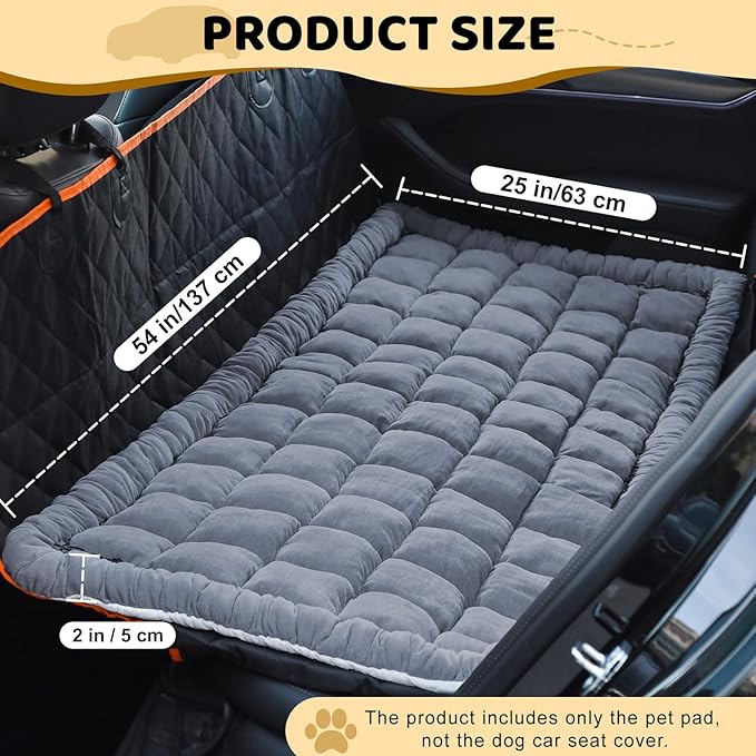 Dog Bed Mat for Car Backseat Extender, 24.8'' x 54'' Non-Slip Travel Pet Blanket for Back Seat, Washable, Soft & Scratch-Proof, Chenille Fabric, Universal Fit for Car, SUV, Truck, Blue-Grey, 2'' Thick