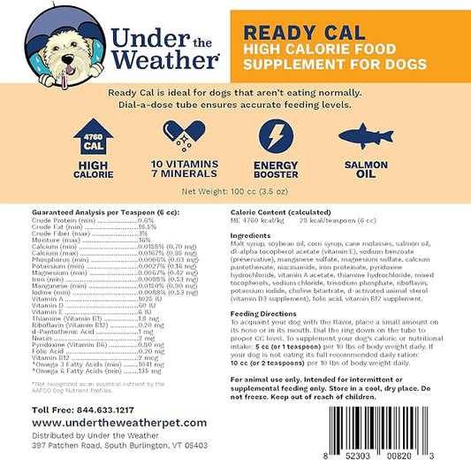 Under the Weather Pet | Ready Cal for Dogs 100cc | High Calorie Supplement | Weight Gainer and High Calorie Booster | 10 Vitamins, 7 Minerals & Omega Fatty Acids