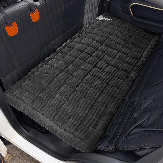 Dog Car Seat Cover for Back Seat, Plaid Backseat Pet Bed Mat, Non-Slip Travel Dog Bed for Backseat Extenders, 24.8" x 54", Black